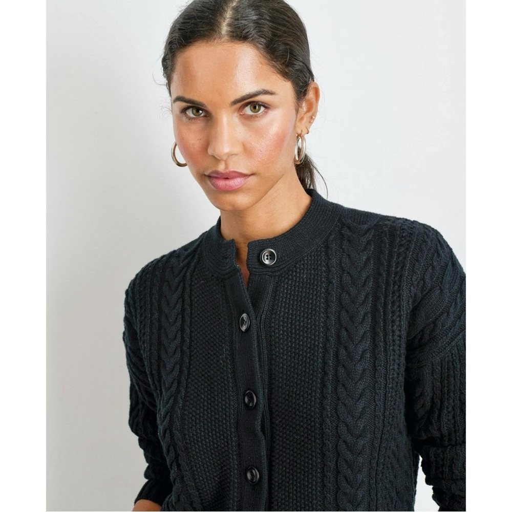 Alex Mill Cable Knit Nico Chunky Cardigan - Black Drop Shoulder Button Up Cardi - Picture 4 of 11